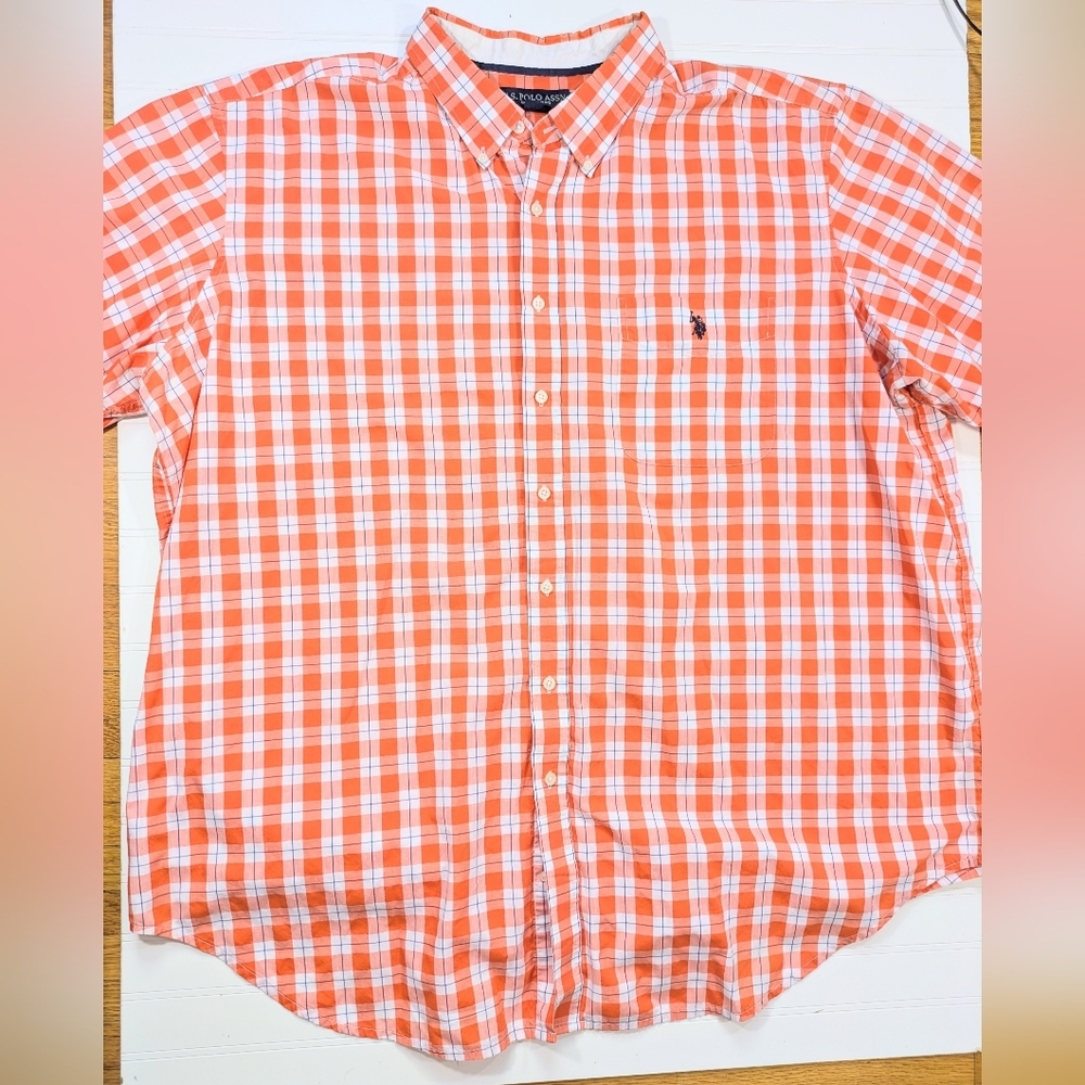 US Polo Green Plaid Short Sleeved Button Down Shirt With Embroidered Pocket Logo